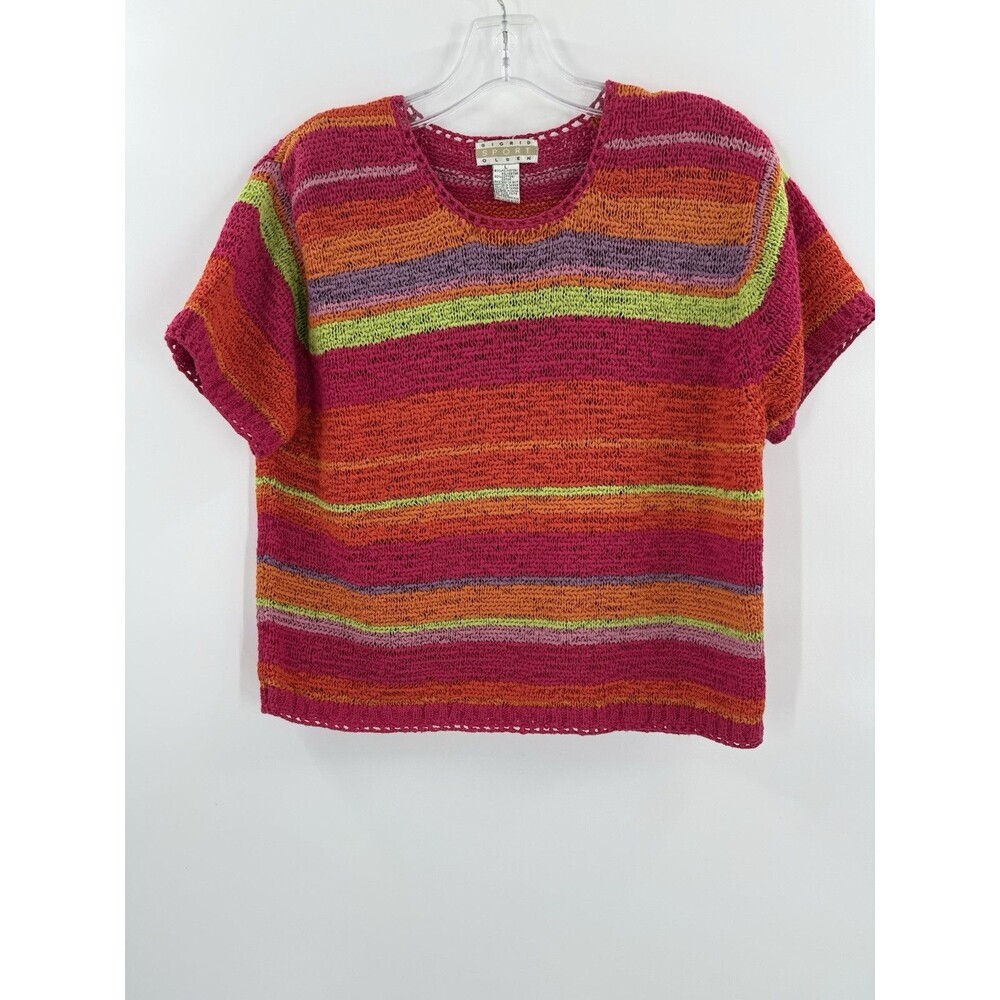 Vintage Sigrid Olsen Sport Knitted Colorful Stripe Linen Blend  Sweater LARGE